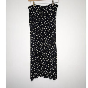 Vintage Polkadot Midi Skirt Button Front Black White Large
